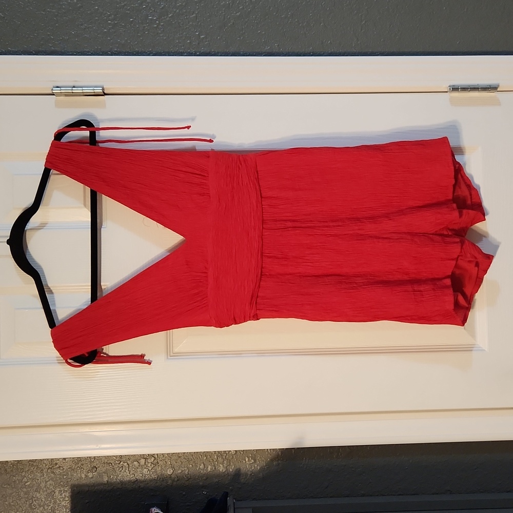 Deep v neck red romper. One Clothing.  Tie shoulders. Valentines day